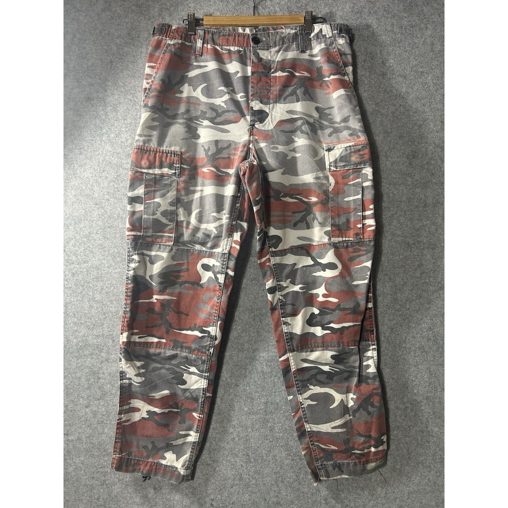Vintage 90s Red Gray Urban Camo Cargo Pants Mens 34x29 Hip Hop USA Military Y2K
